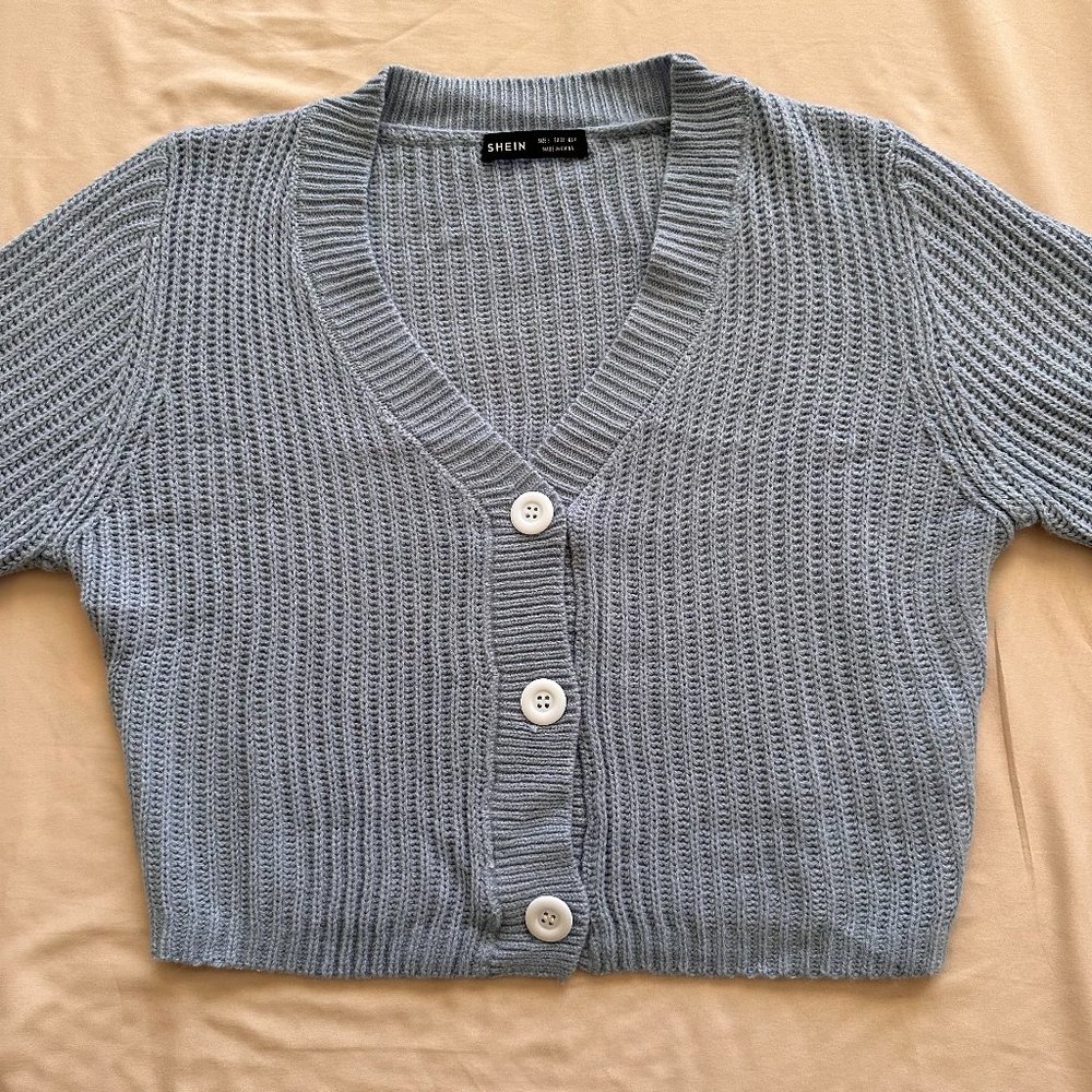 SHEIN EZwear Bishop Sleeve Button Up Cardigan